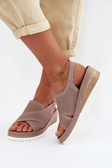 Leather Low Wedge Heel Sandals