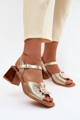 Natural Leather Heel Sandals