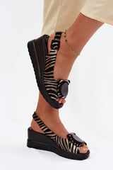 Leather Zebra Print Wedge Sandals