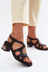 Leather Strap Heel Sandals