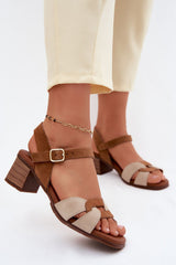 Suede Leather Strap Heel Sandals