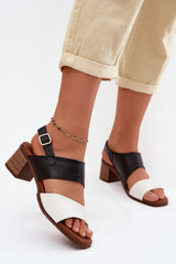 Color Block Leather Slip On Sandals