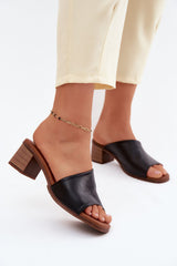 Classic Leather Heeled Slip On Sandals