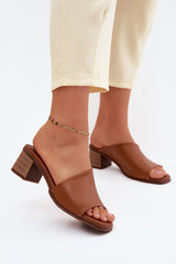 Leather Heeled Slip On Sandals