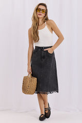 Denim Skirt With Lace Bottom Detail