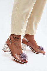 Flower Detail Jeweled Heel Sandals