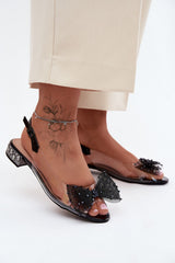 Bow Detail Low Heel Sandals with Leather Footbed