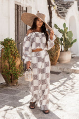 Patterned Linen Viscose Blend Pant Set