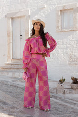 Patterned Linen Viscose Blend Pant Set