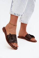 Women's Leather Sandals with Floral Strap Detail