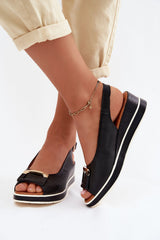 Artiker Women's Leather Wedge Sandals with Decorative Buckle