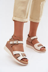 Artiker Women's Leather Wedge Sandals with Buckle Strap