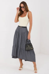 Check Print Midi Skirt with Ruffle Hem