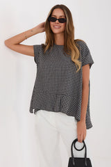 Women's Plaid Blouse with Flounce Hem