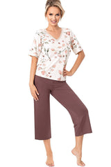 Amaris Women's Viscose Pajamas with Floral Lace – 3/4 Pants