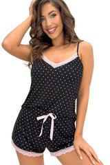 Women's Polka Dot Pajamas with Lace Trim