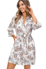 Elizabeth Short Bathrobe — Viscose Comfort in Beige Floral