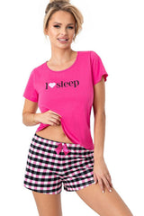 Fuchsia Cotton Pajamas with Checkered Shorts