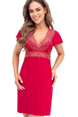 Victoria Wine Viscose Nightgown – Lace Detail Knee-Length