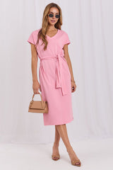 Minimalist Cotton Midi Dress with Adjustable Tie Waist