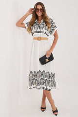 Viscose Blend Dress with Floral Embroidery and Detachable Belt