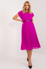 Pleated Midi Dress with Belt