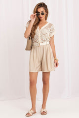High-Waist Viscose Beach Shorts with Elastic Waist