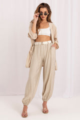 High-Waist Viscose Jogger Pants with Adjustable Belt