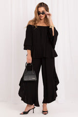 Off-Shoulder Blouse & Trousers Set