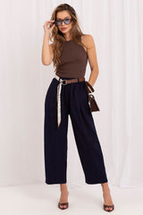 High-Waist Carrot-Fit Trousers with Scarf Belt – 7/8 Length