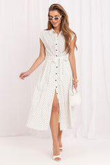Polka Dot Belted Midi Shirt Dress