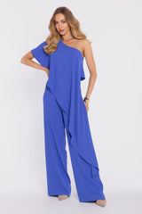 Asymmetrical One-Shoulder Jumpsuit with Cape Detail