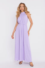 Sleeveless High Neck Crepe Maxi Dress