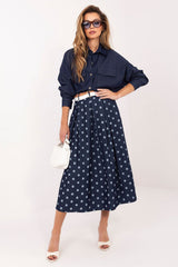 Polka Dot Midi Skirt with Elastic Waist and Belt