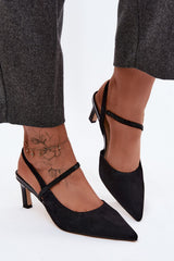 Suede Pointed-Toe Heel Sandals with Leather Insole - Black