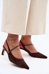 Suede Pointed-Toe Heel Sandals with Leather Insole - Brown