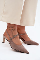 Suede Pointed-Toe Heel Sandals with Leather Insole - Beige