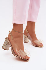 Crystal Mesh Bow Heel Sandals with Transparent Upper - Yellow