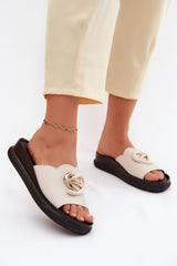 Leather Wedge Sandals with Decorative Front Detail – Beige