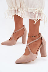Eco Suede Block Heel Pumps with Dual Straps