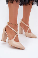 Eco Leather Block Heel Pumps with Dual Front Straps