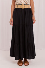 Tiered Viscose Maxi Skirt with Ruffle Detail