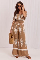 Boho Viscose Set with Ruffle Blouse and Long Pants