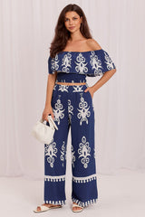 Boho Viscose Set with Ruffle Blouse and Long Pants