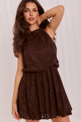 Halter Lace Cocktail Dress – Mini Flared Cut with Elegant Drape