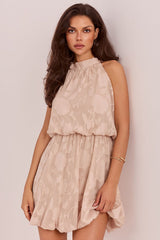 Halter Lace Cocktail Dress – Mini Flared Cut with Elegant Drape