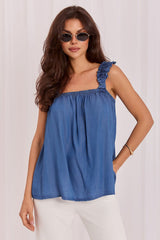 Square Neck Lyocell Top with Adjustable Lacing