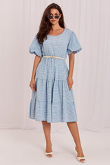 Classic Check Dress with Flared Cut and Puffy Sleeves