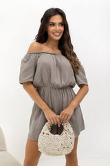 Women's Cotton Romper Shorts with Carmen Neckline