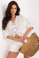 Batwing Cotton Cardigan with Openwork Embroidery